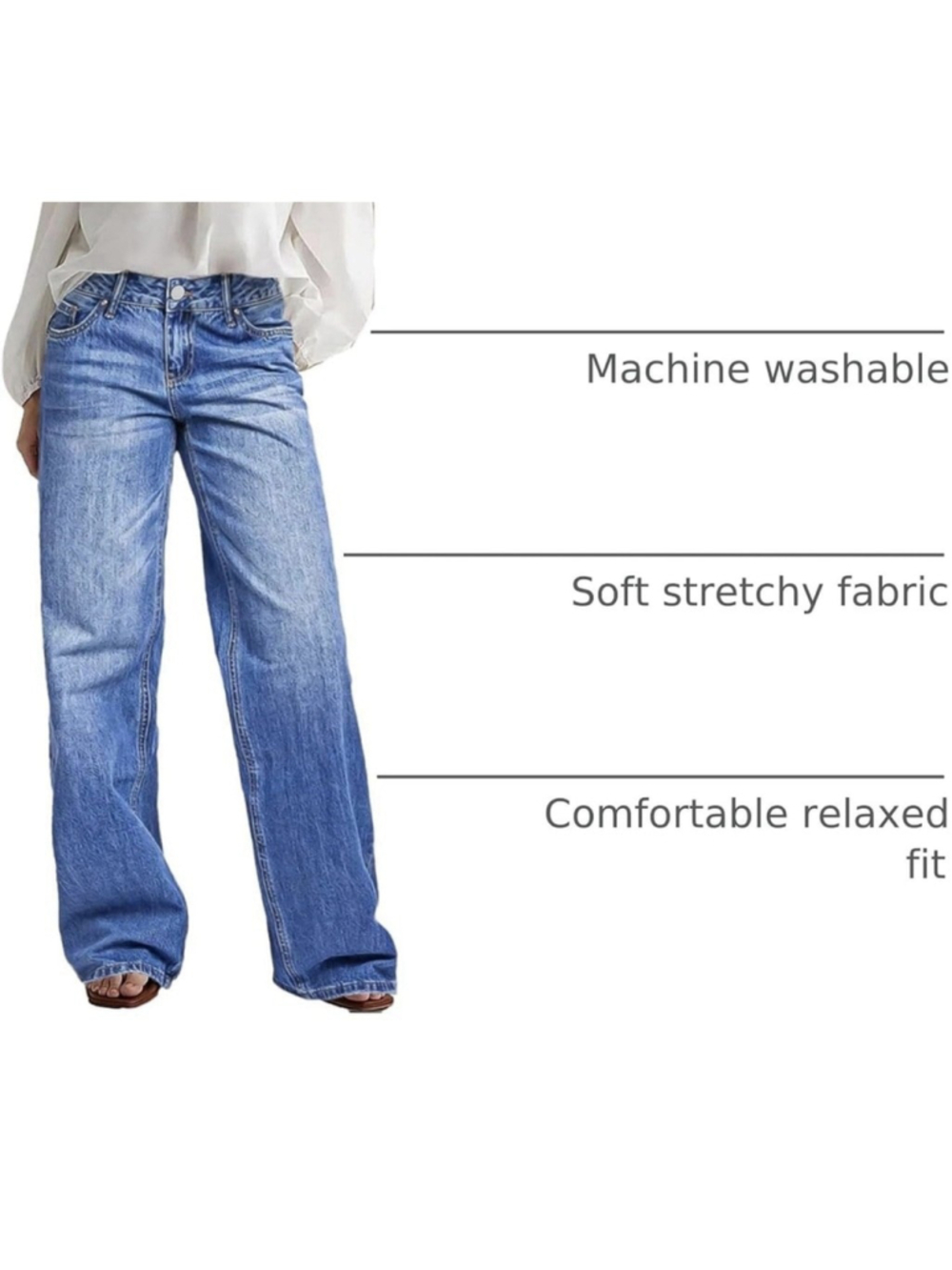 FLAMINGALS Women's Navy Blue Wide Leg Jeans High Rise Button Fly Stretch M